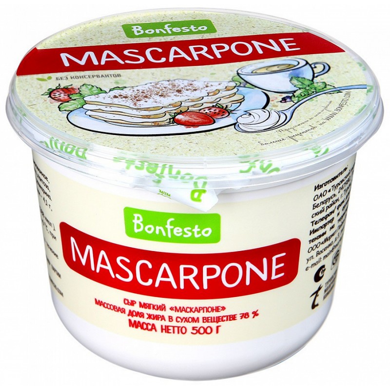 Сыр мягкий Маскарпоне "Bonfesto" 78%, 500г